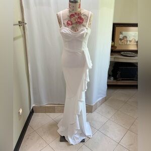 Dress the Population Strapless White Ruffle Gown